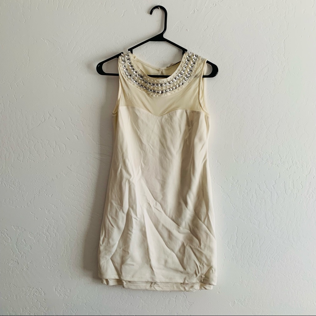 Arden B Brand New White Dress With Jeweled Collar Large